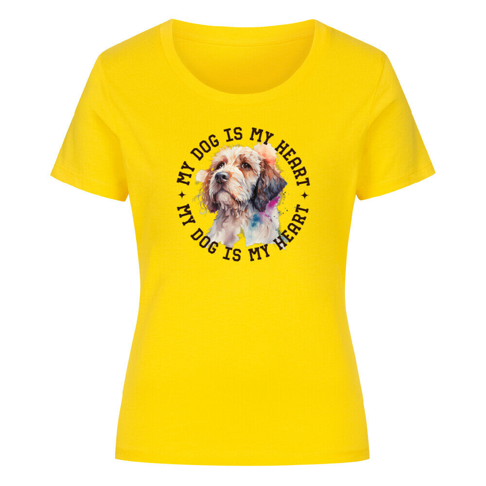 Premium Organic Damen Shirt "Cockapoo HEART" Golden Yellow – hunde-shirt.de
