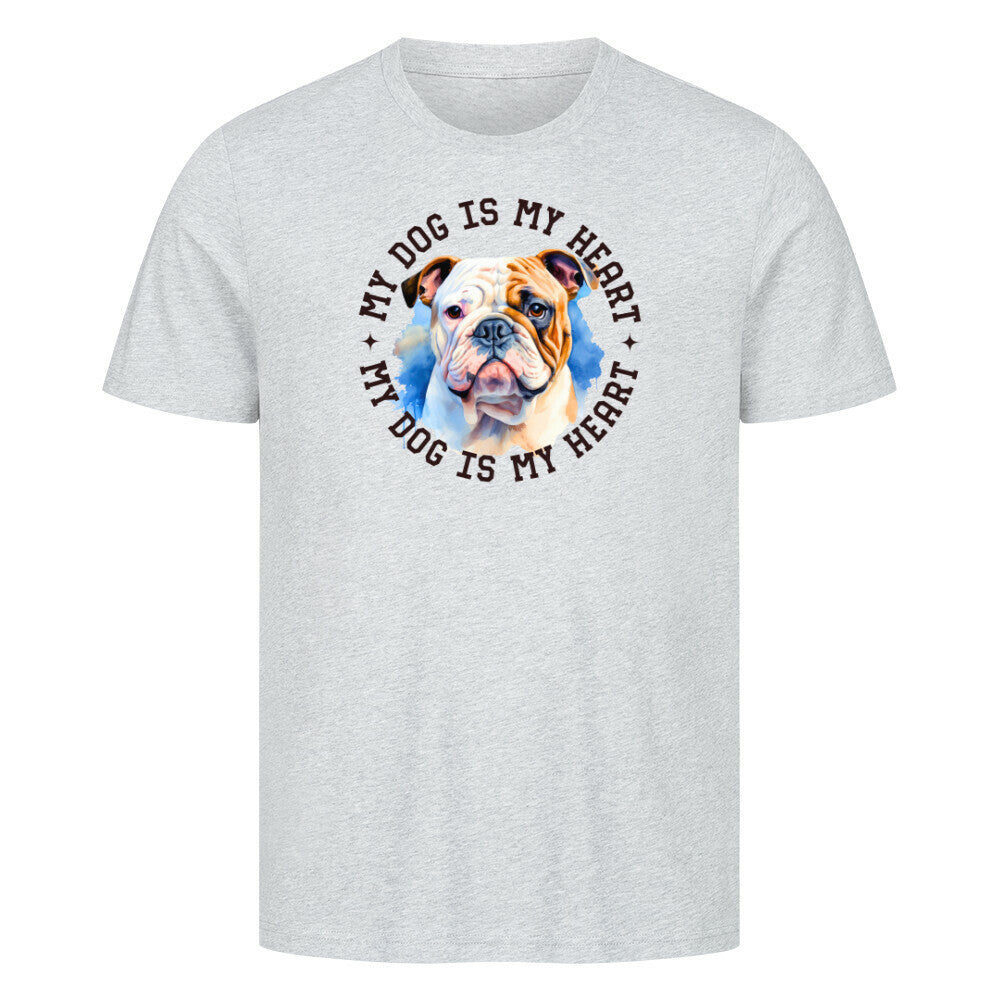 Premium T-Shirt "Old English Bulldog HEART" Heather Grey – hunde-shirt.de