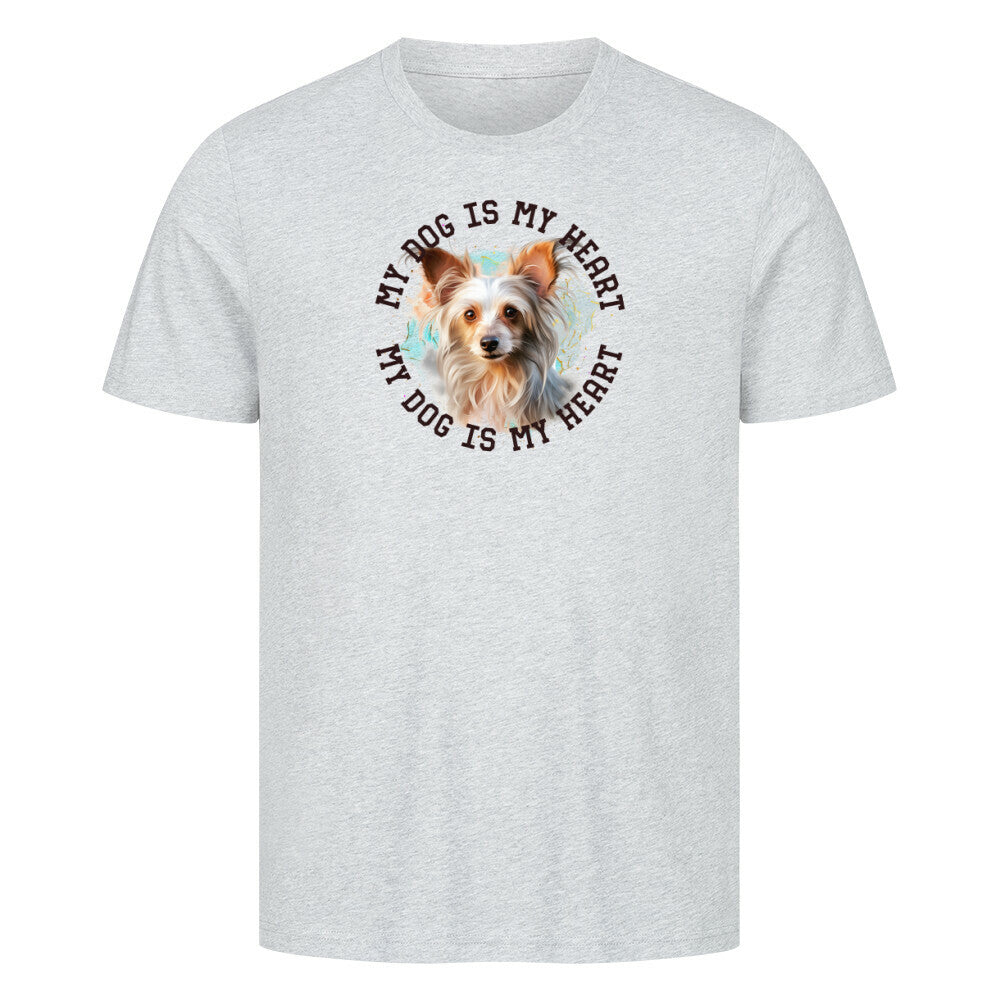 Premium T-Shirt "Chinese Crested HEART" Heather Grey – hunde-shirt.de