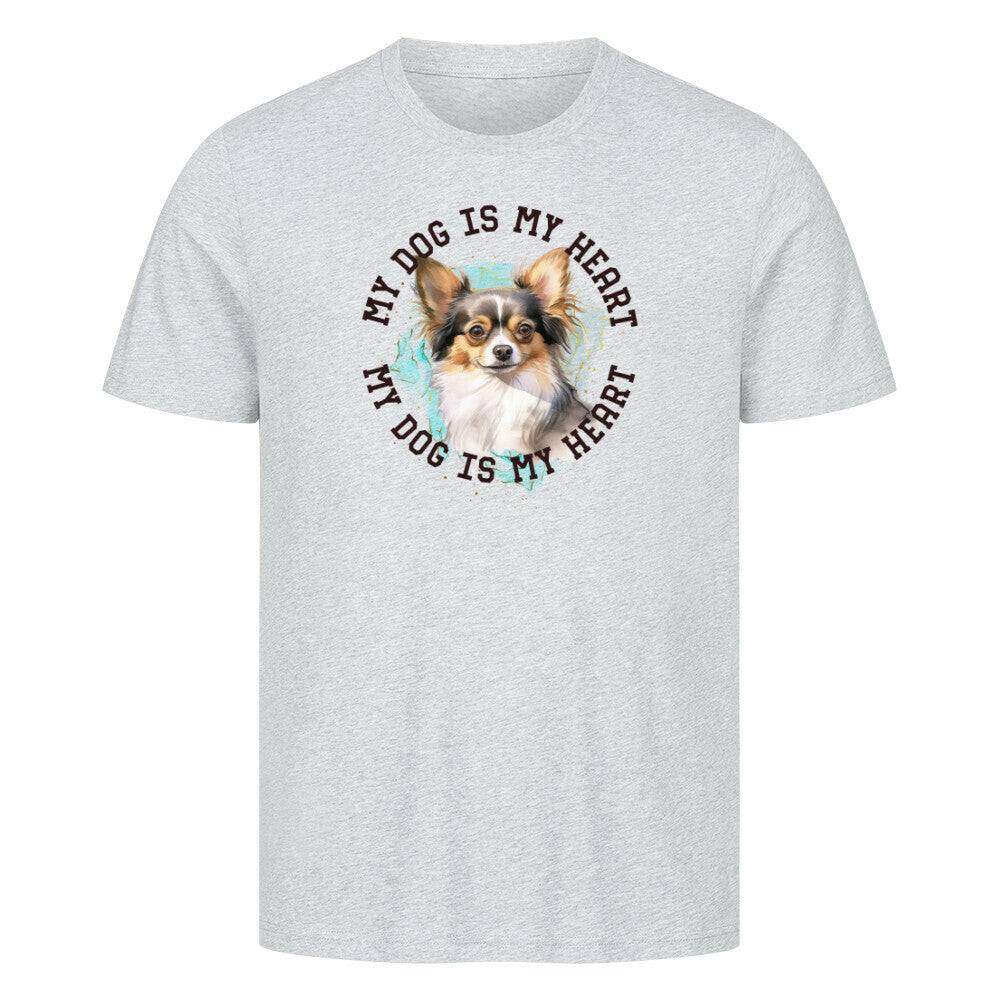 Premium T-Shirt "Chihuahua Langhaar HEART" Heather Grey – hunde-shirt.de