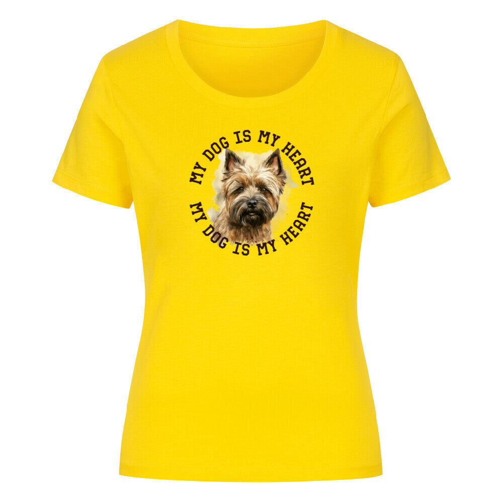 Premium Organic Damen-Shirt "Cairn Terrier HEART" Golden Yellow – hunde-shirt.de