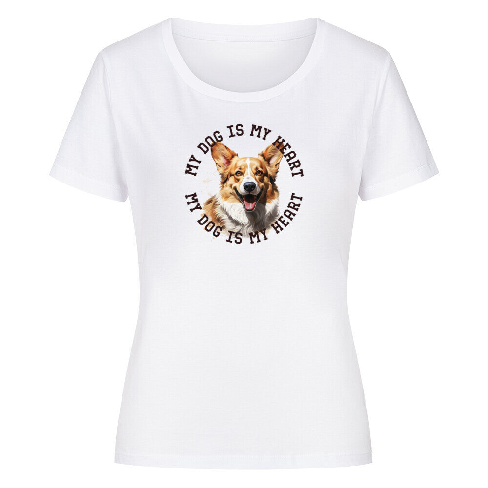 Premium Organic Damen-Shirt "Pembroke Welsh Corgi HEART" Weiß – hunde-shirt.de