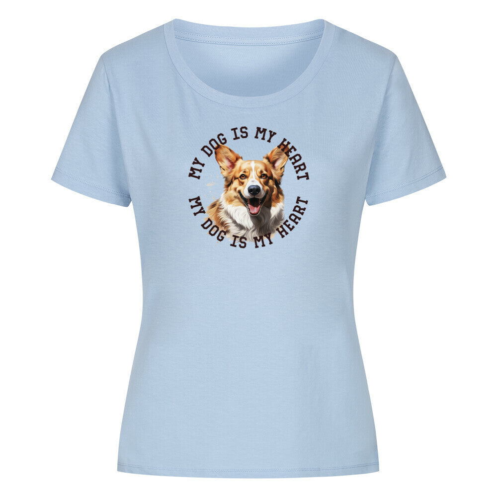 Premium Organic Damen-Shirt "Pembroke Welsh Corgi HEART" Sky Blue – hunde-shirt.de