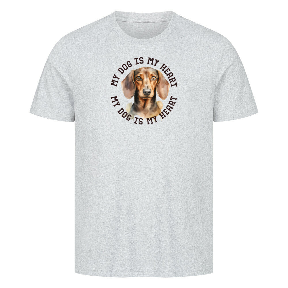 Premium T-Shirt " Kurzhaar Dackel HEART" Heather Grey – hunde-shirt.de