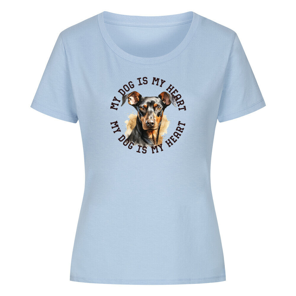 Premium Organic Damen-Shirt "Dobermann HEART" Sky Blue – hunde-shirt.de