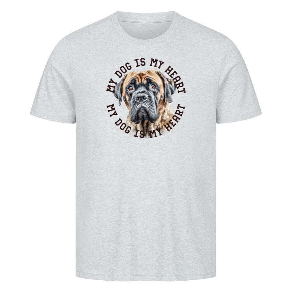Premium T-Shirt "English Mastiff HEART" Heather Grey – hunde-shirt.de