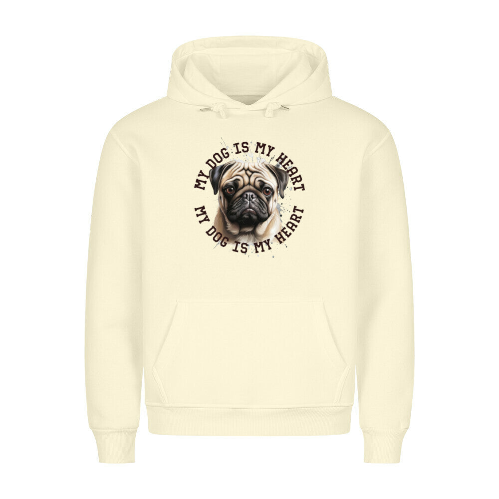 Premium Hoodie "Mops HEART" Beige – hunde-shirt.de