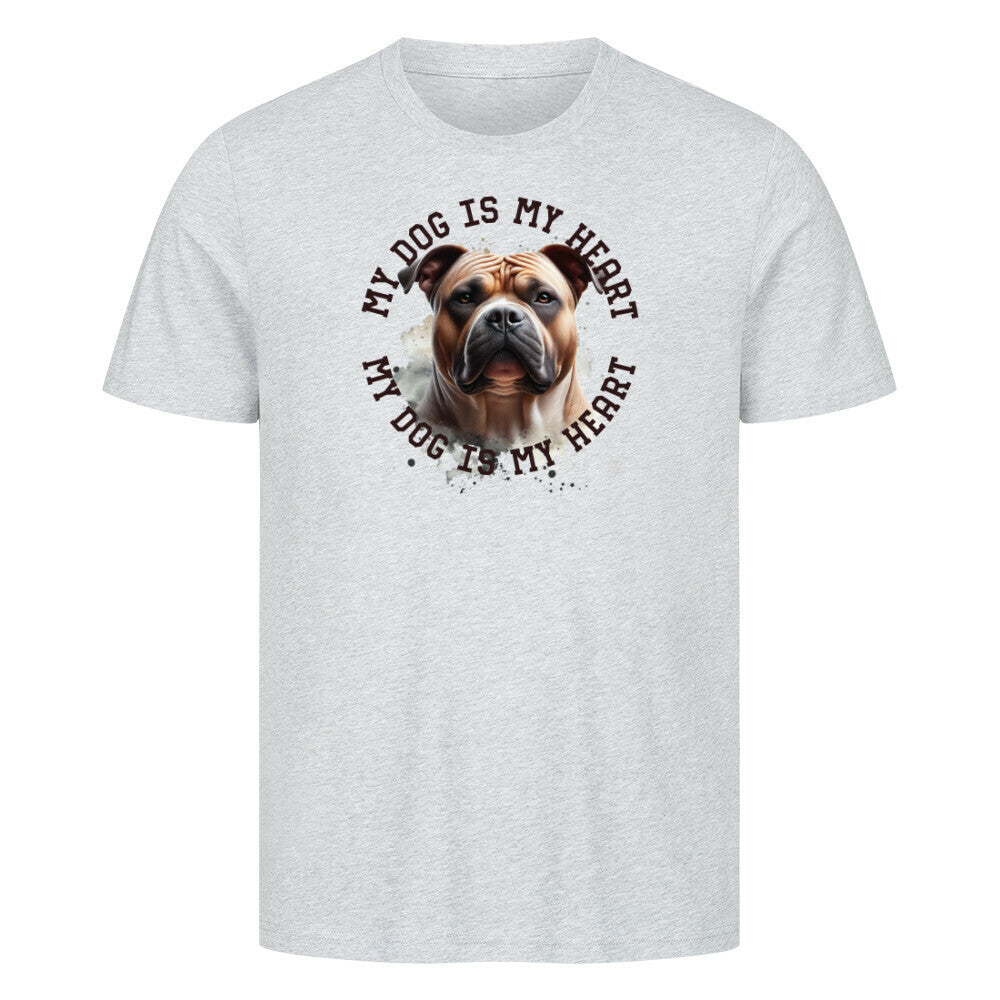 Premium T-Shirt "American Bully XL HEART" Heather Grey – hunde-shirt.de