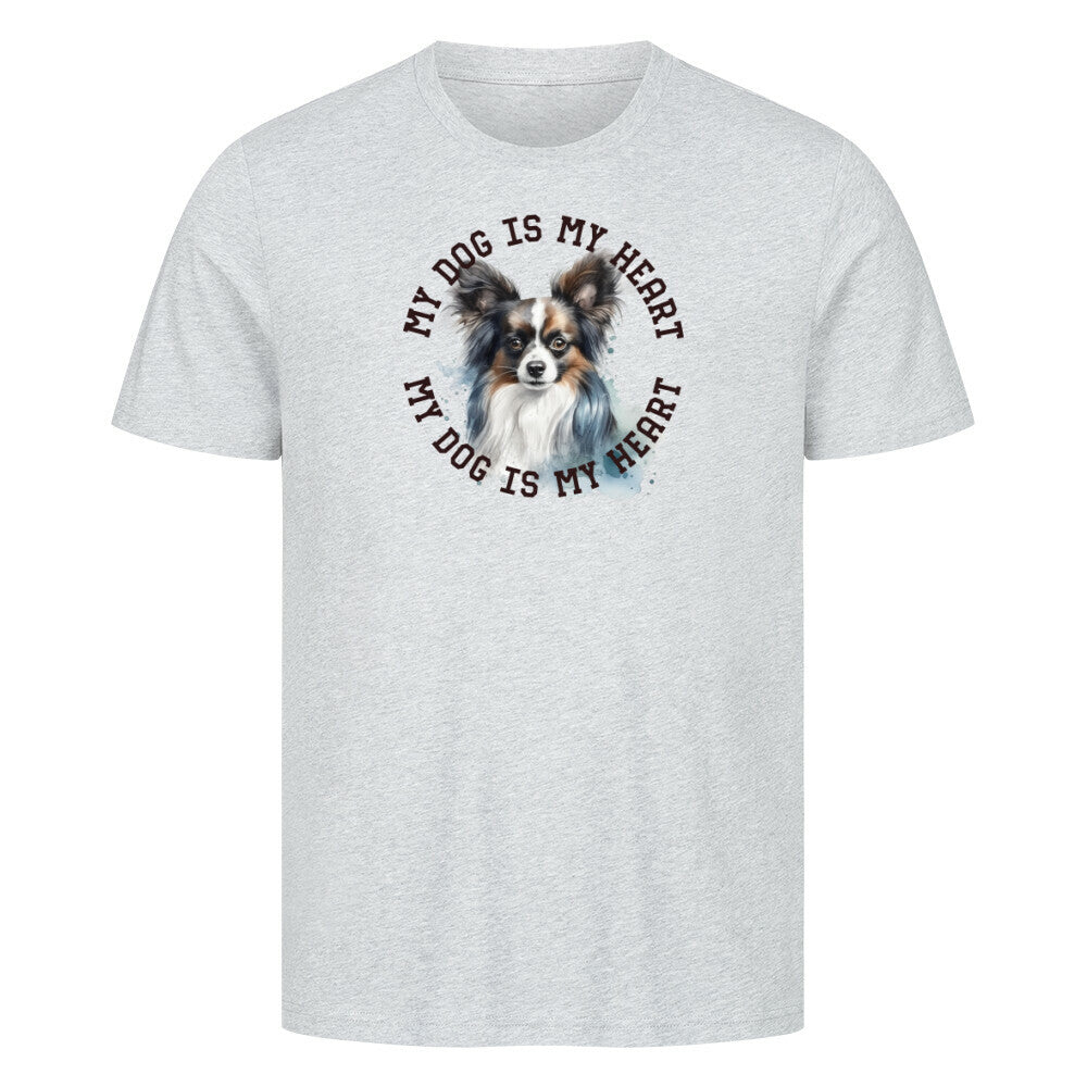 Premium T-Shirt "Papillon HEART 2" Heather Grey – hunde-shirt.de