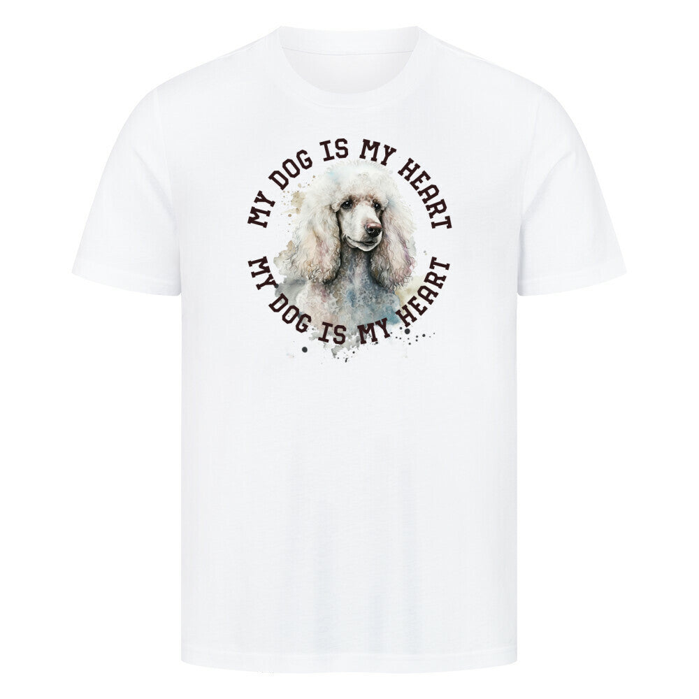 Premium T-Shirt "Königspudel weiß HEART" Weiß – hunde-shirt.de