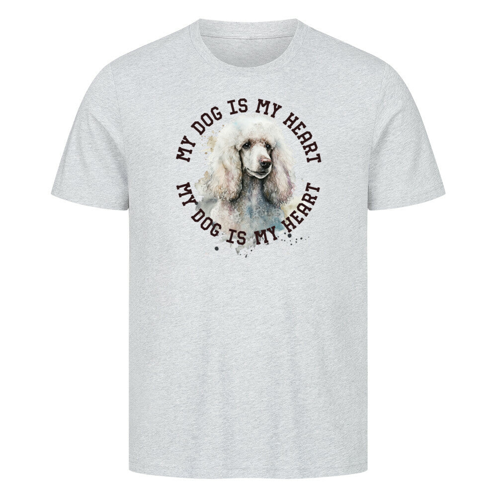 Premium T-Shirt "Königspudel weiß HEART" Heather Grey – hunde-shirt.de