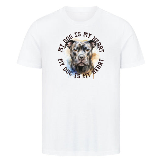 Premium T-Shirt "Staffordshire Terrier grau" Weiß – hunde-shirt.de