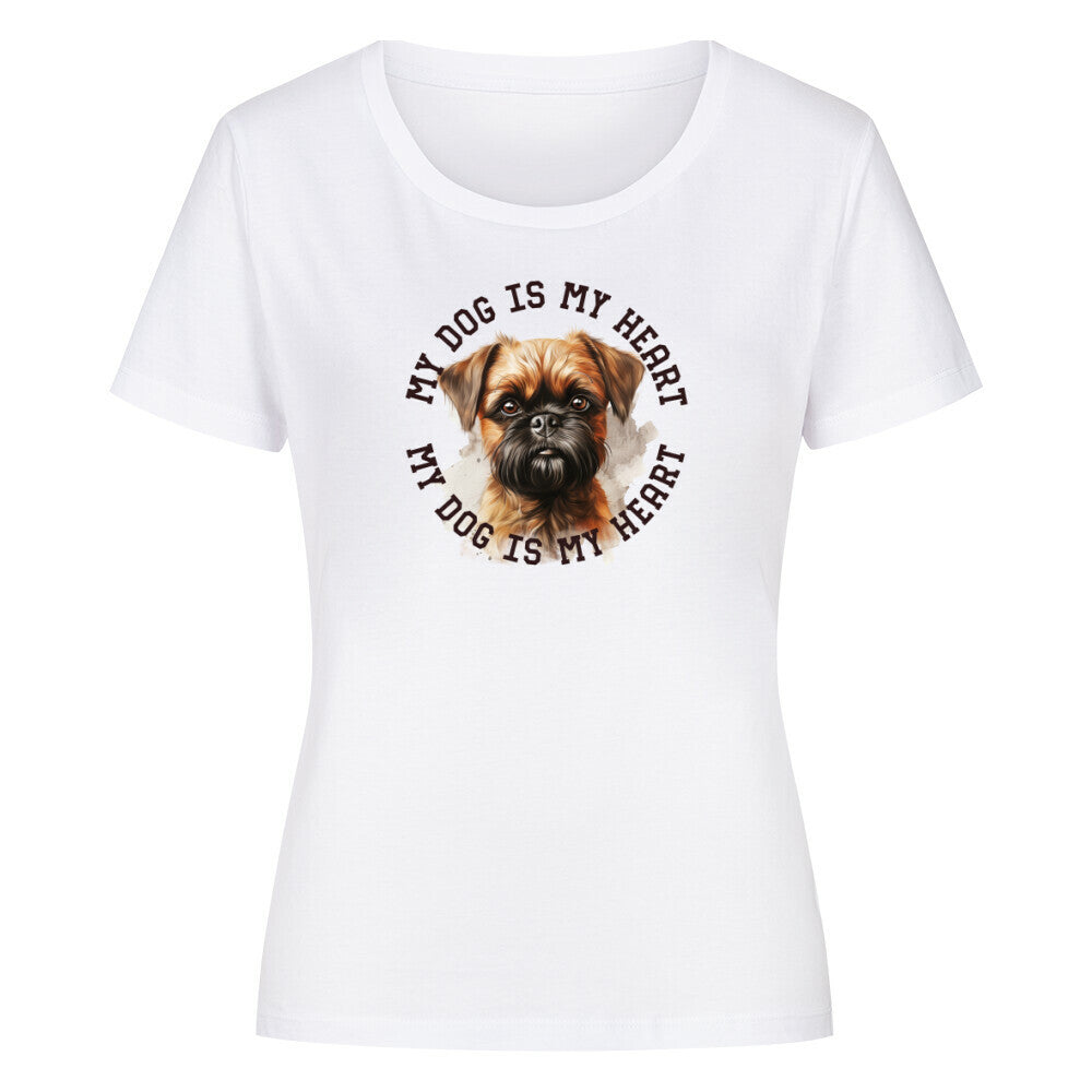 Premium Organic Damen-Shirt "Brüsseler Griffon HEART" Weiß – hunde-shirt.de