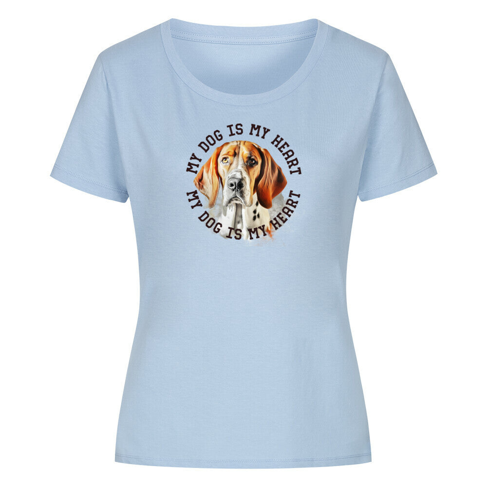 Premium Organic Damen-Shirt "English Foxhound HEART" Sky Blue – hunde-shirt.de