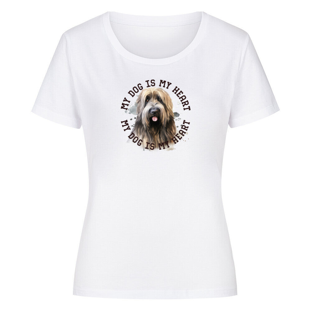 Premium Organic Damen-Shirt "Briard HEART" Weiß – hunde-shirt.de
