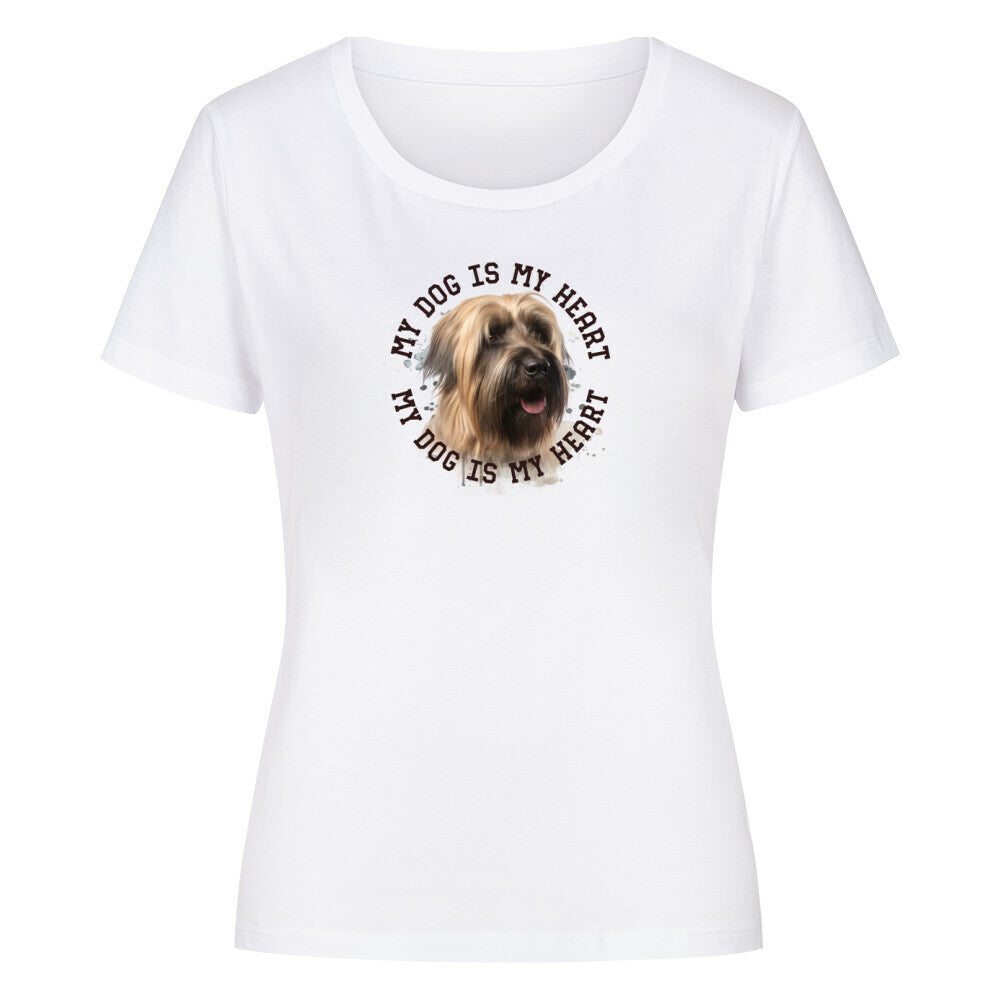 Premium Organic Damen-Shirt "Briard HEART 2" Weiß – hunde-shirt.de