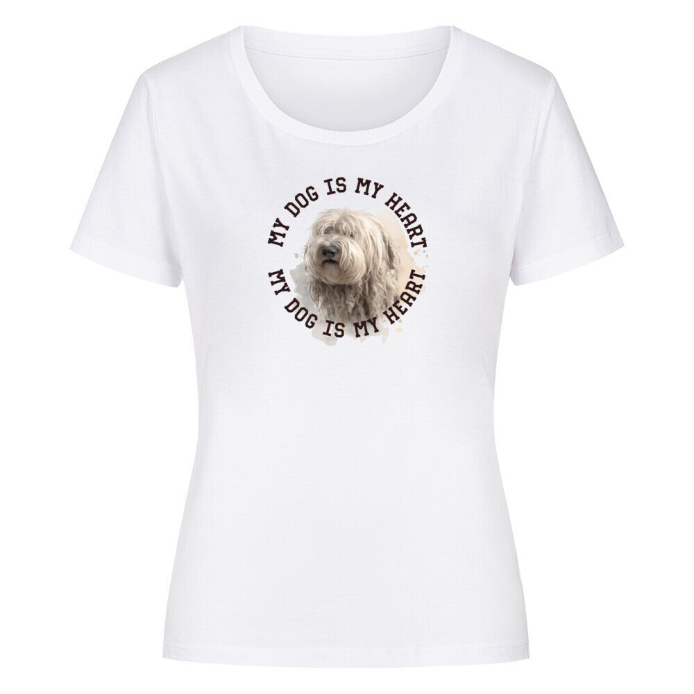 Premium Organic Damen-Shirt "Komondor HEART" Weiß – hunde-shirt.de