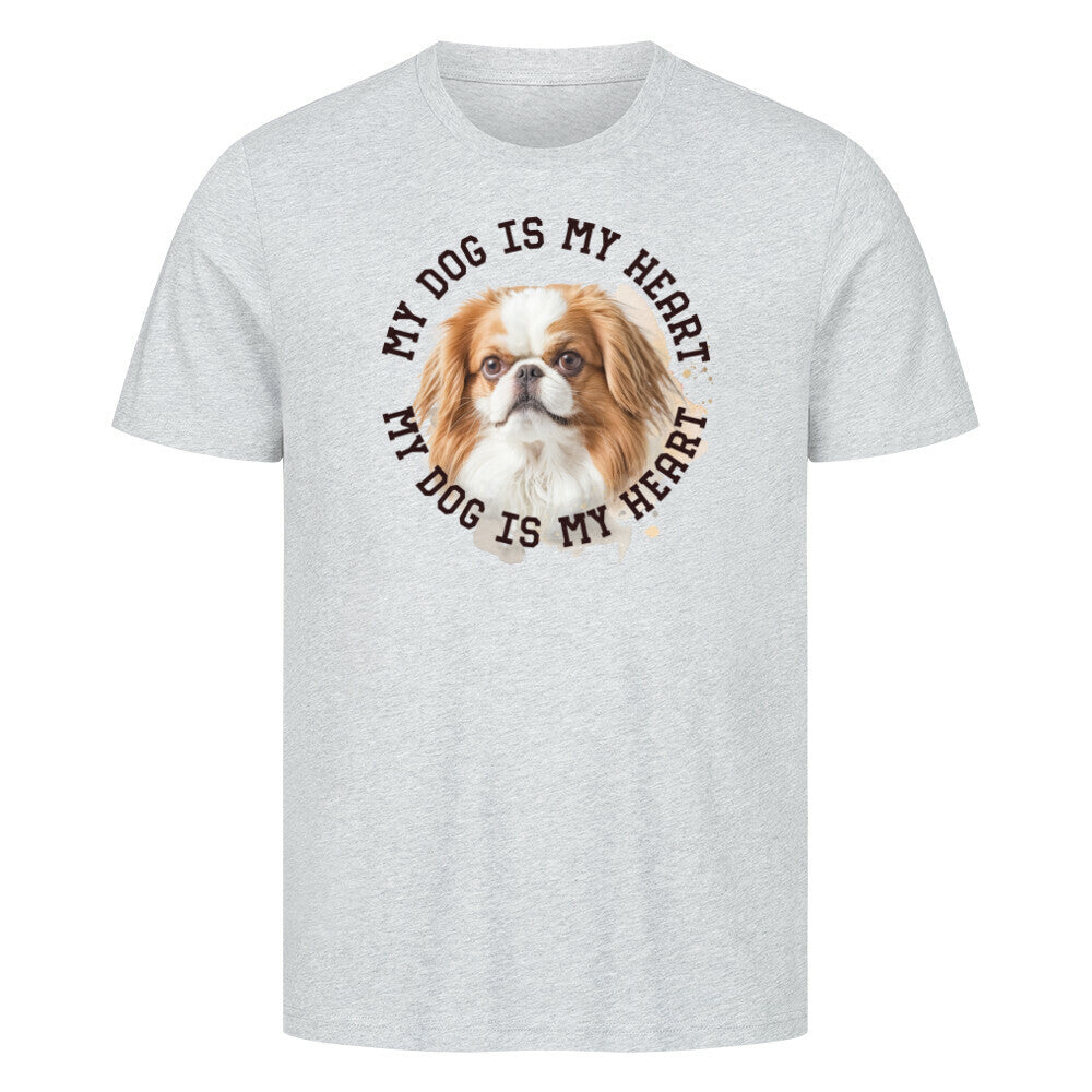 Premium T-Shirt "Japanese Chin HEART" Heather Grey – hunde-shirt.de