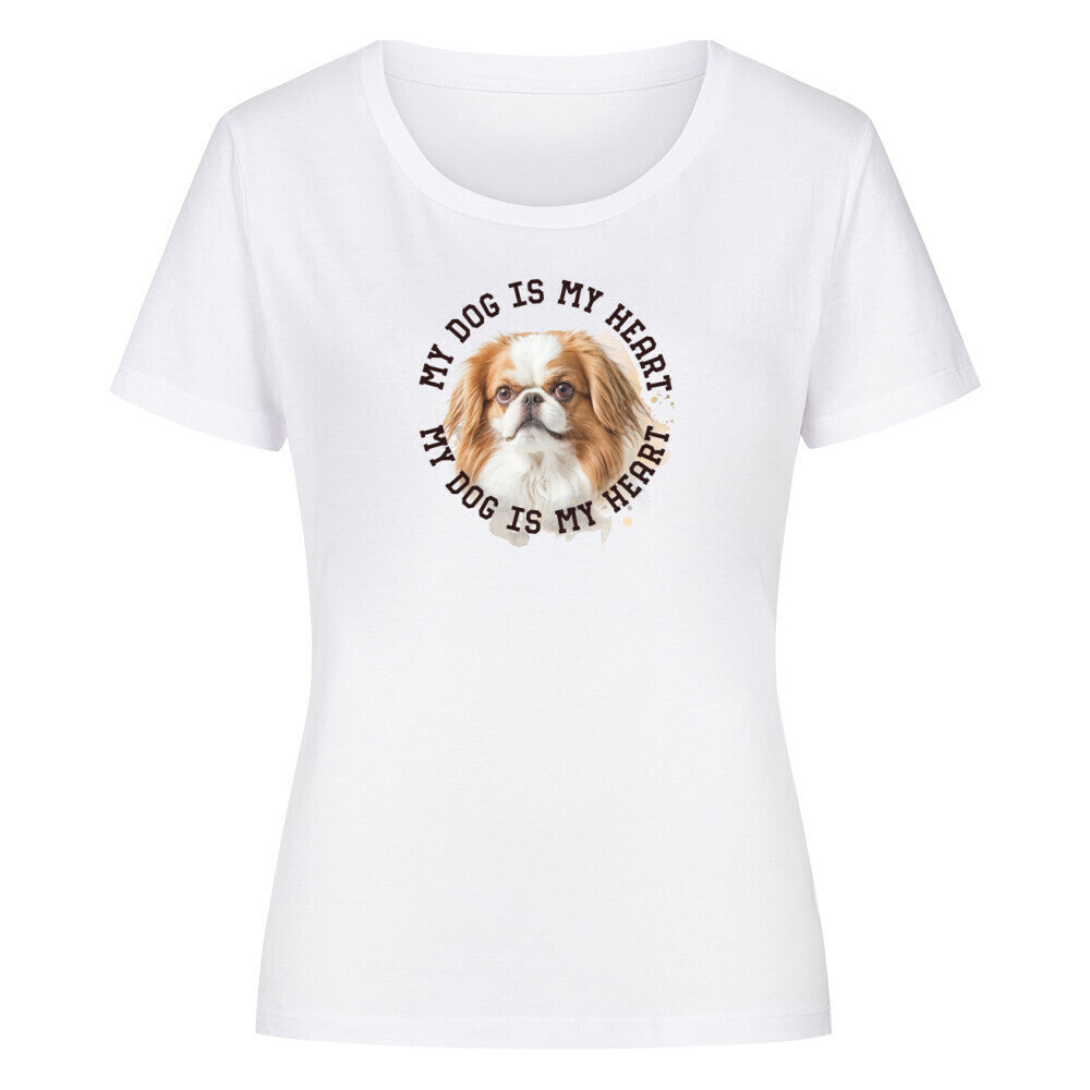 Premium Organic Damen-Shirt "Japanese Chin HEART" Weiß – hunde-shirt.de