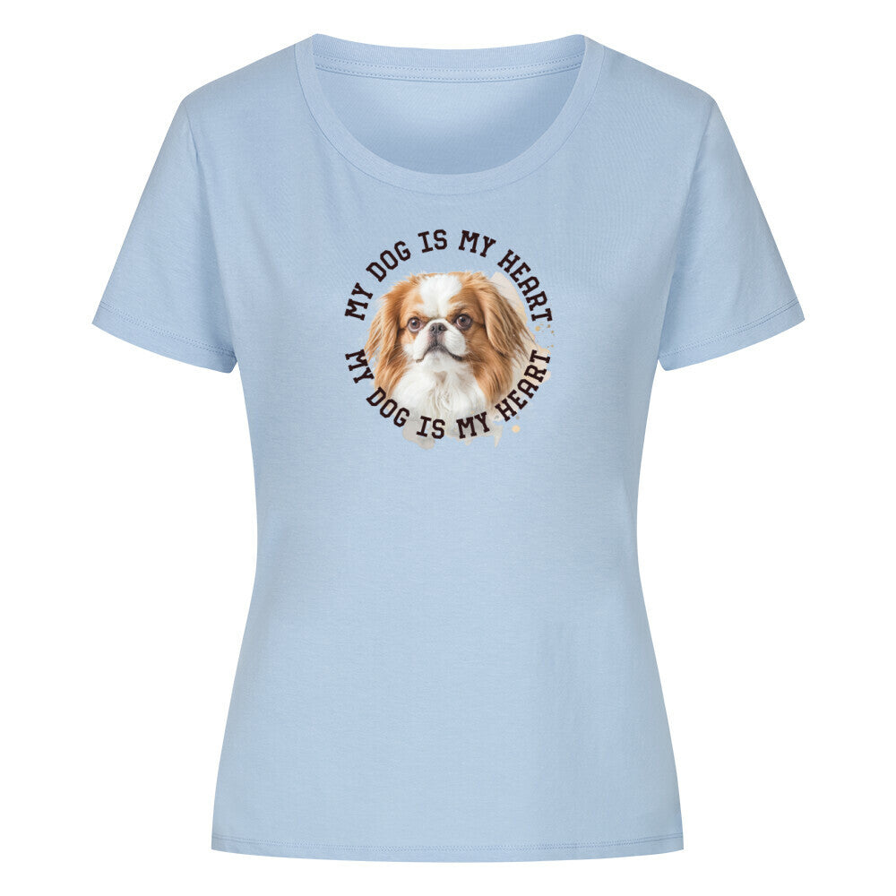 Premium Organic Damen-Shirt "Japanese Chin HEART" Sky Blue – hunde-shirt.de
