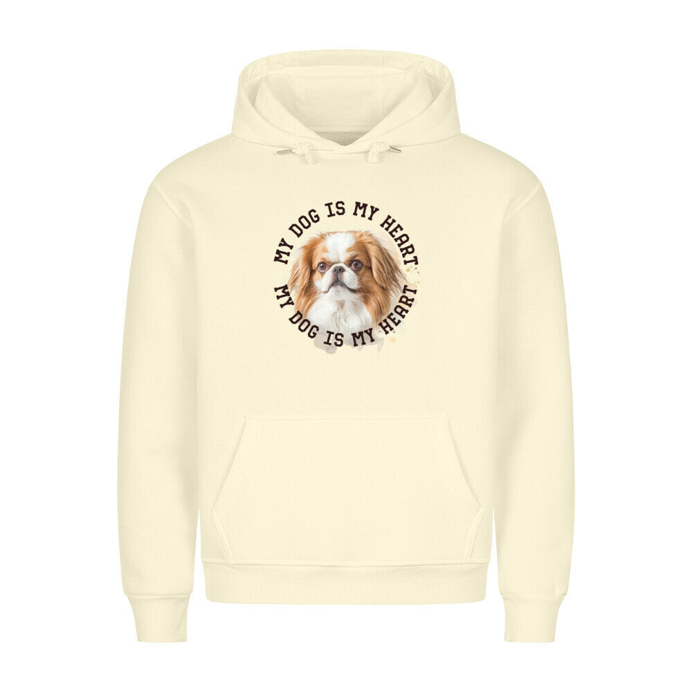 Premium Hoodie "Japanese Chin HEART" Beige – hunde-shirt.de