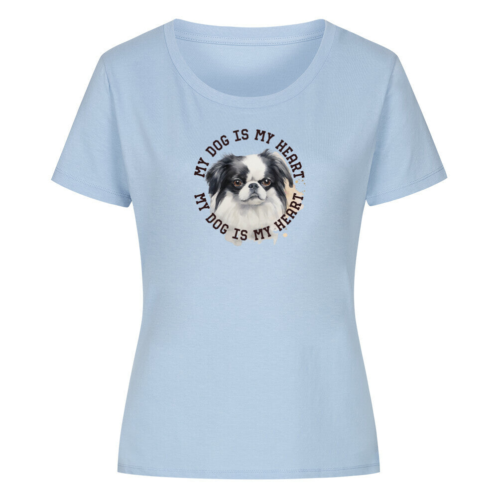 Premium Organic Damen-Shirt "Japanese Chin HEART 2" Sky Blue – hunde-shirt.de