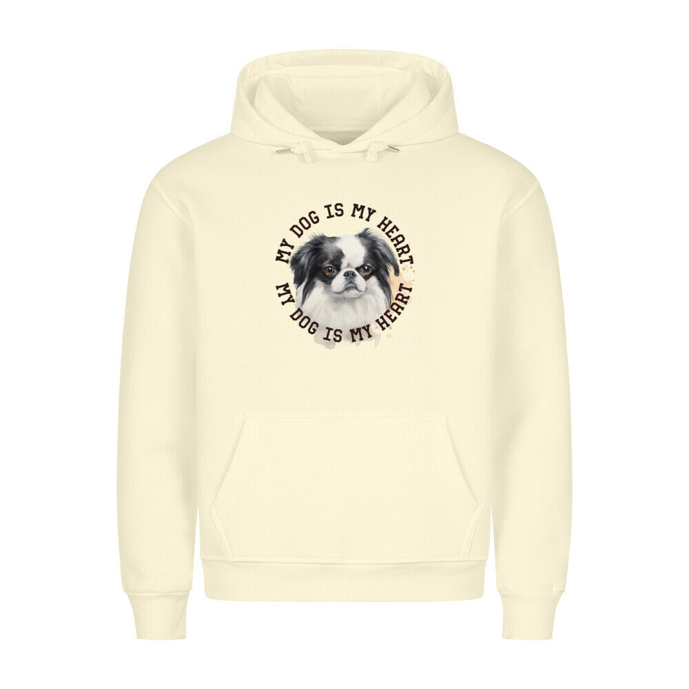 Premium Hoodie "Japanese Chin HEART 2" Beige – hunde-shirt.de