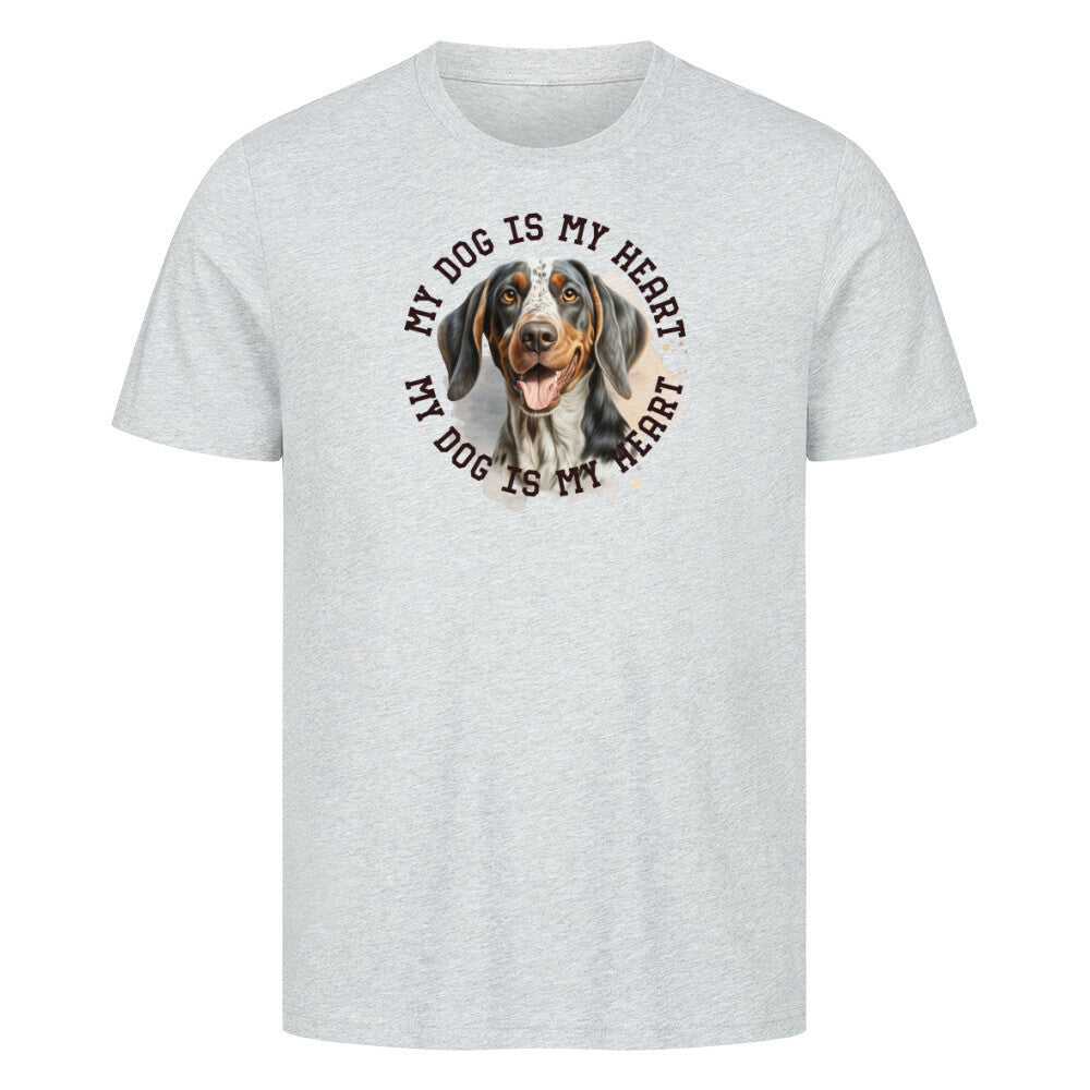 Premium T-Shirt "Coonhound bluetick HEART" Heather Grey – hunde-shirt.de