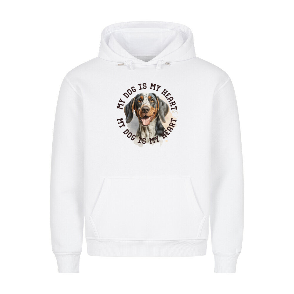Premium Hoodie "Coonhound bluetick HEART" Weiß – hunde-shirt.de