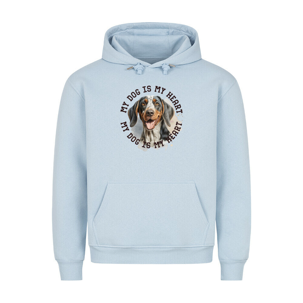 Premium Hoodie "Coonhound bluetick HEART" Babyblau – hunde-shirt.de