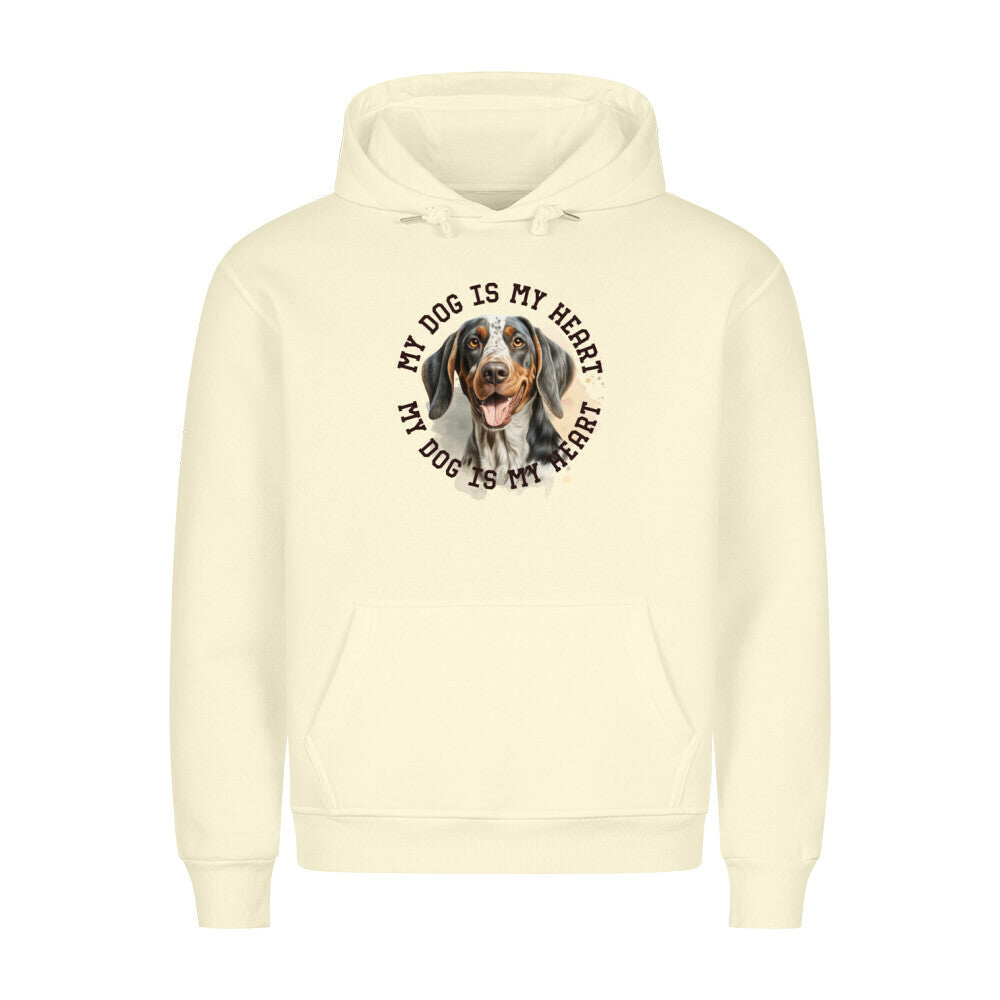 Premium Hoodie "Coonhound bluetick HEART" Beige – hunde-shirt.de