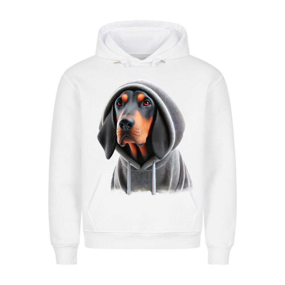 Premium Hoodie "Coonhound black and tan Hooded" Weiß – hunde-shirt.de