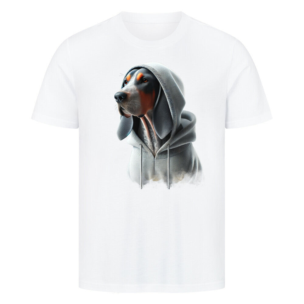 Premium T-Shirt "Coonhound bluetick Hooded-Shirt" Weiß – hunde-shirt.de