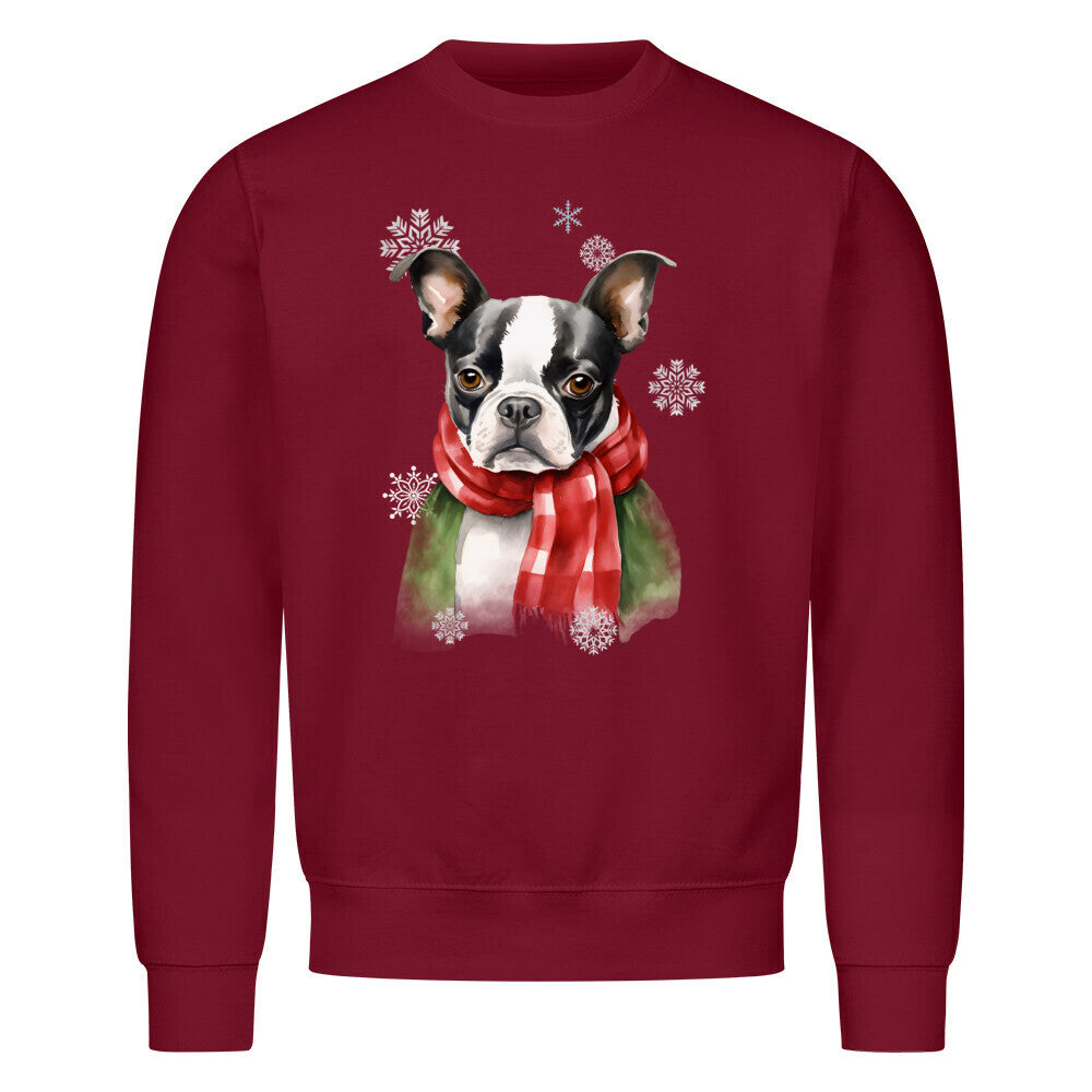 Premium Sweatshirt "Boston Terrier Winter" Burgunder – hunde-shirt.de