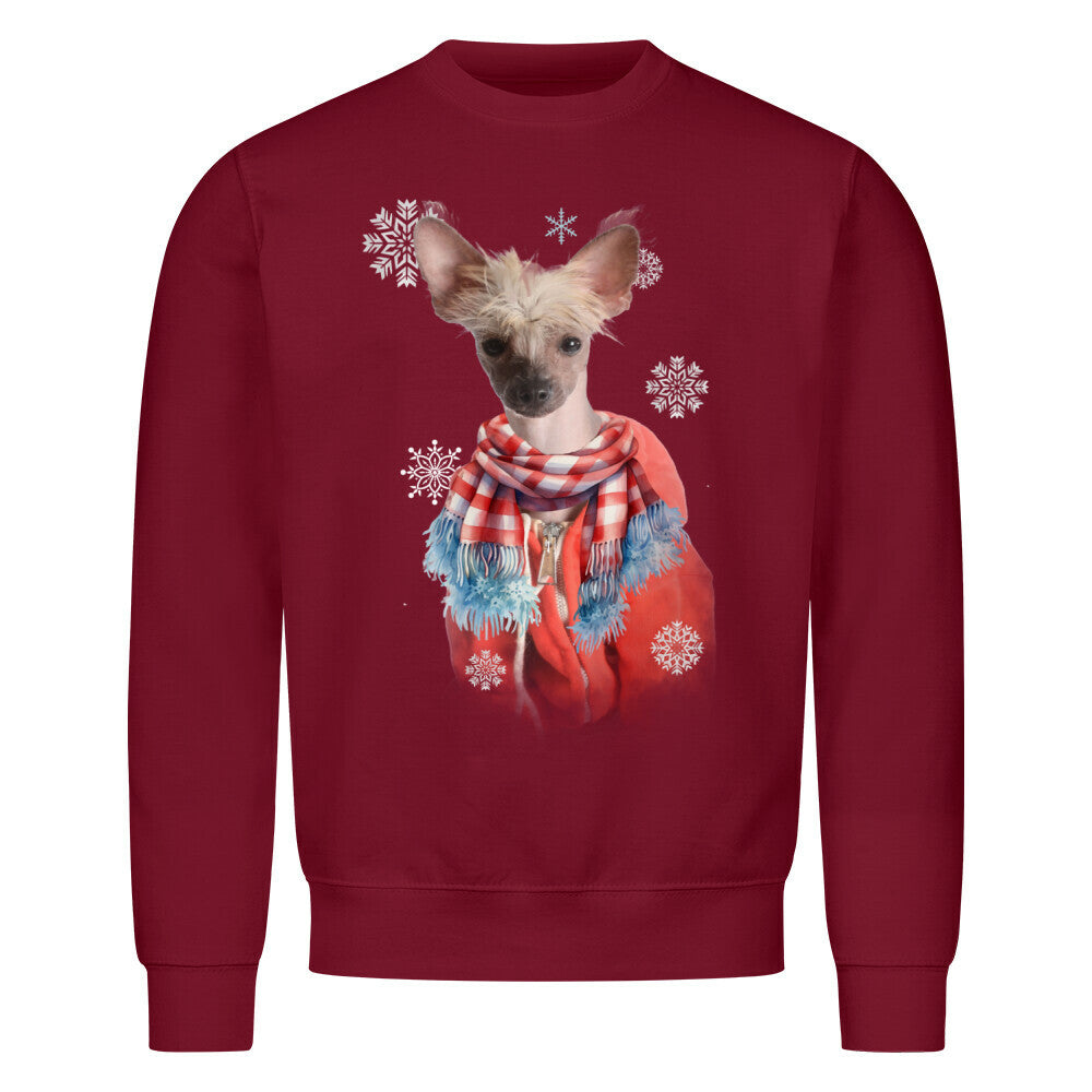 Premium Sweatshirt "Chinese Crested Dog Winter" Burgunder – hunde-shirt.de