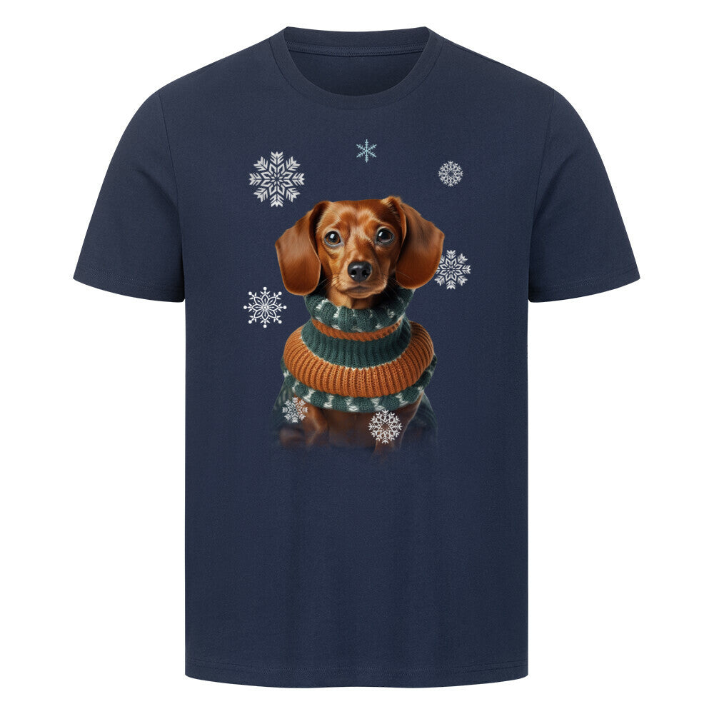 Premium T-Shirt "Dackel Winter 2" French Navy – hunde-shirt.de