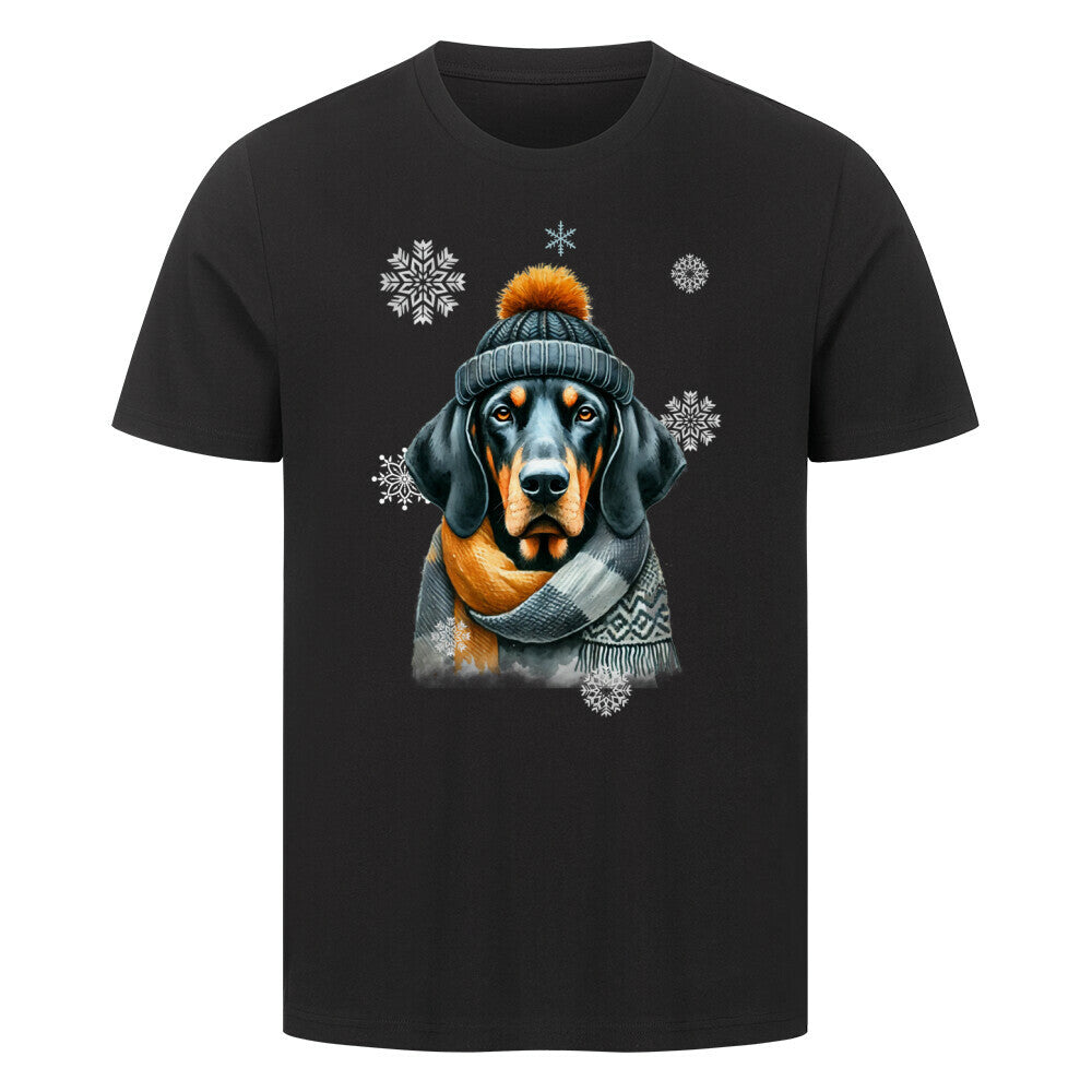 Premium T-Shirt "Coonhound Winter" Schwarz – hunde-shirt.de