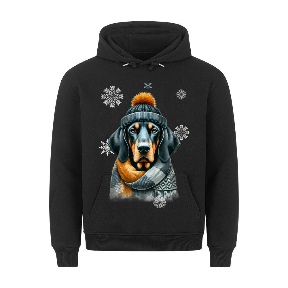 Premium Hoodie "Coonhound Winter" Schwarz – hunde-shirt.de