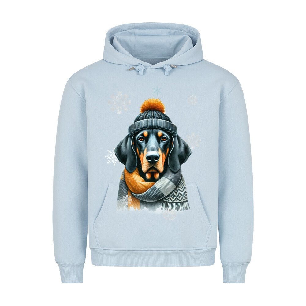 Premium Hoodie "Coonhound Winter" Babyblau – hunde-shirt.de