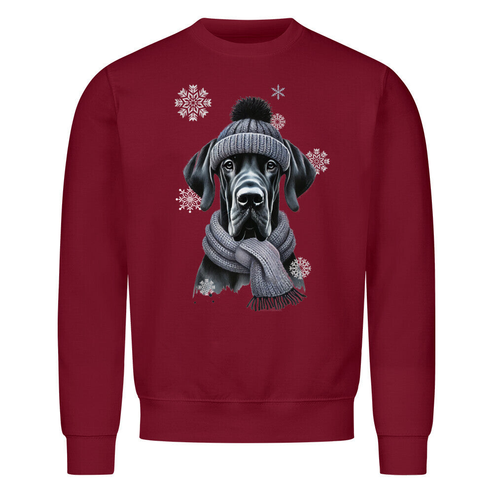 Premium Sweatshirt "Dogge schwarz Winter" Burgunder – hunde-shirt.de