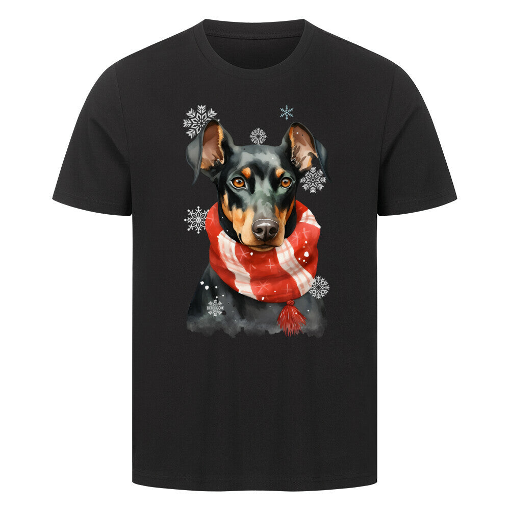 Premium T-Shirt "Dobermann Winter" Schwarz – hunde-shirt.de