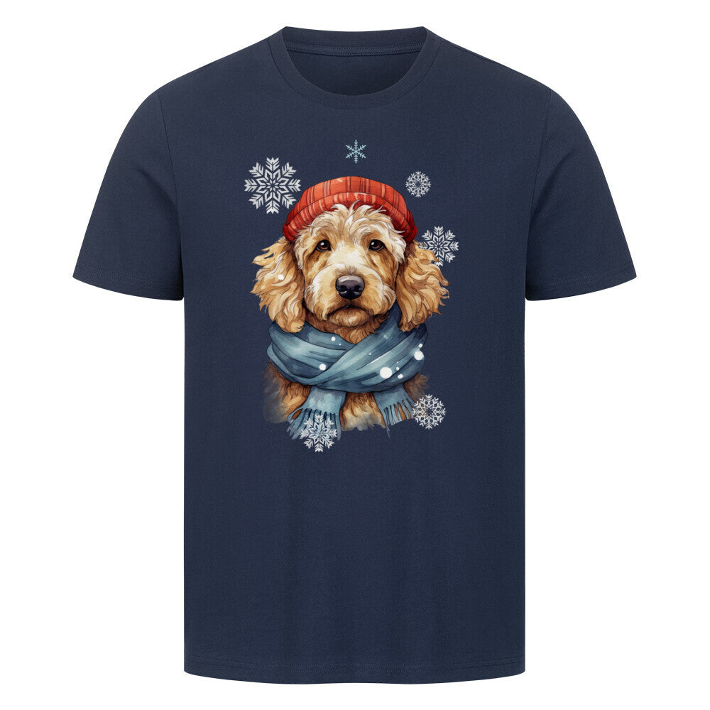 Premium T-Shirt "Golden Doodle Winter" French Navy – hunde-shirt.de