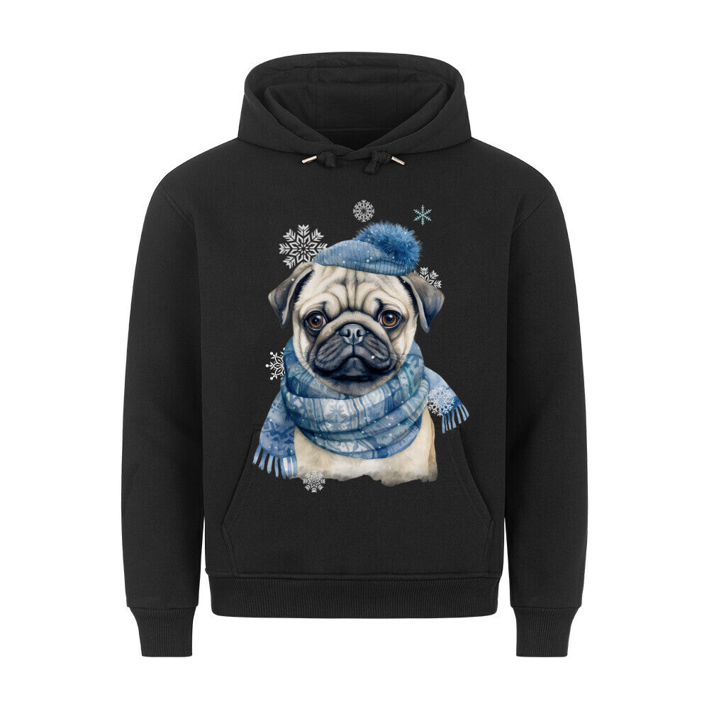 Premium Hoodie "Mops Winter" Schwarz – hunde-shirt.de