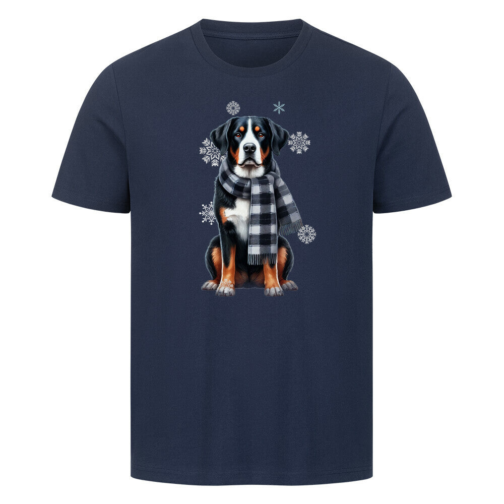 Premium T-Shirt "Großer Schweizer Sennenhund Winter" French Navy – hunde-shirt.de