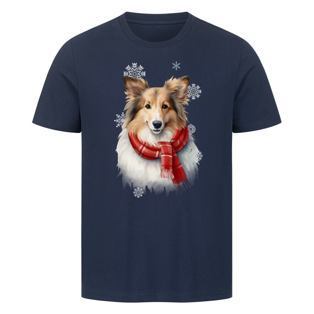 Premium T-Shirt "Sheltie Winter" French Navy – hunde-shirt.de
