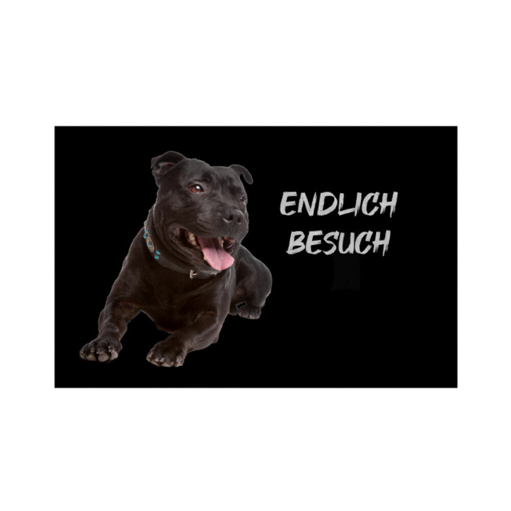 Fußmatte "Staffordshire Bull Terrier - endlich Besuch" Weiß – hunde-shirt.de