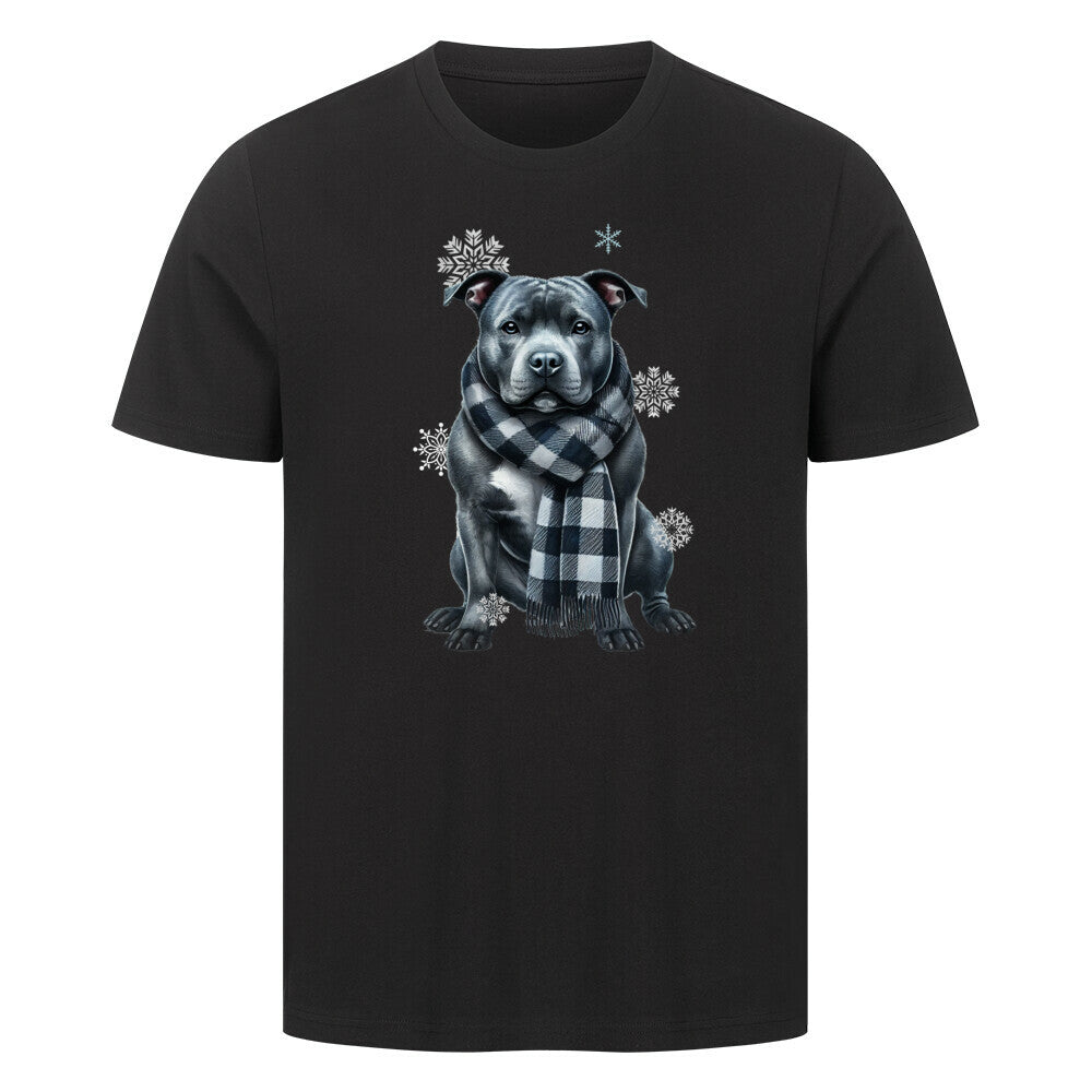 Premium T-Shirt "Staffordshire Bull Terrier Winter" Schwarz – hunde-shirt.de