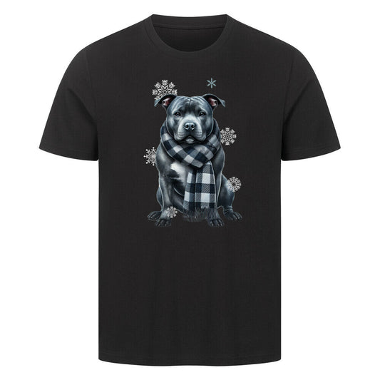 Premium T-Shirt "Staffordshire Bull Terrier Winter" Schwarz – hunde-shirt.de