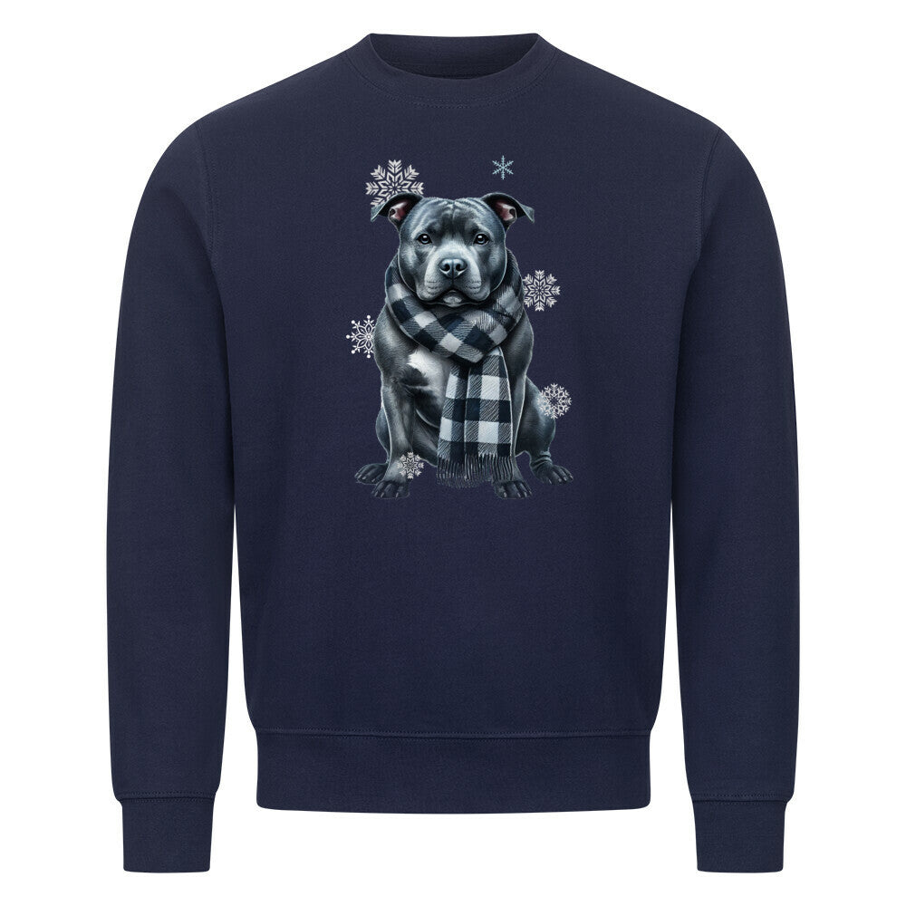 Premium Sweatshirt "Staffordshire Bull Terrier Winter" Navy Blue – hunde-shirt.de