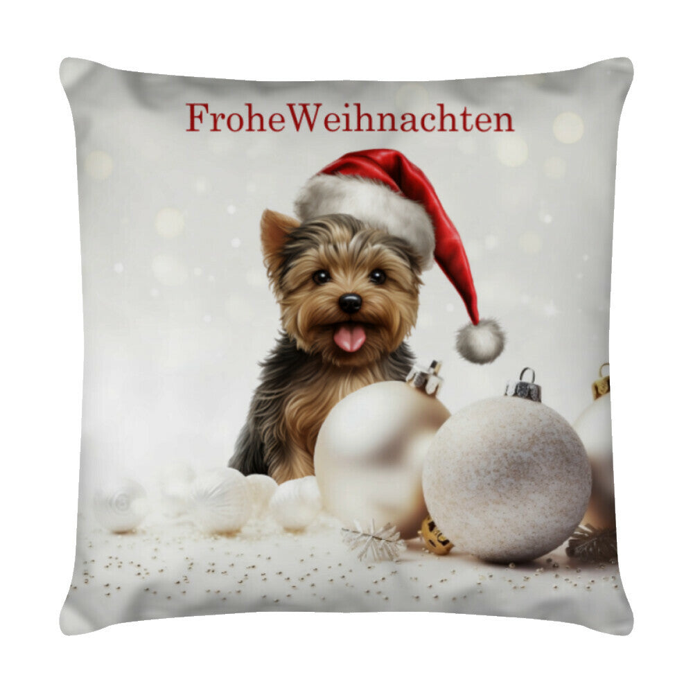 Kissen "Yorkie - Frohe Weihnachten" Weiß – hunde-shirt.de